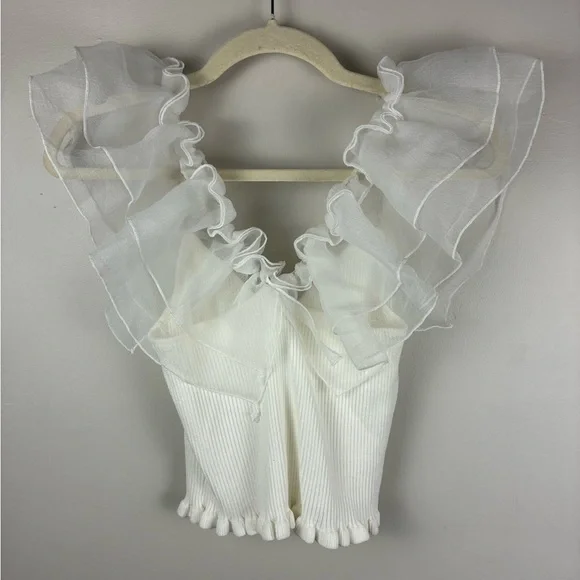 Idem Ditto White Grand Gesture Organza Crop Top Ribbed Women’s Sz Large New - Picture 2 of 7